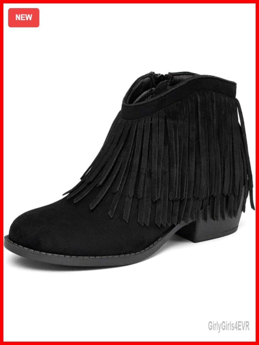 Faux Suede Fringe Round Toe Ankle Boots with Side Zipper Low Heel